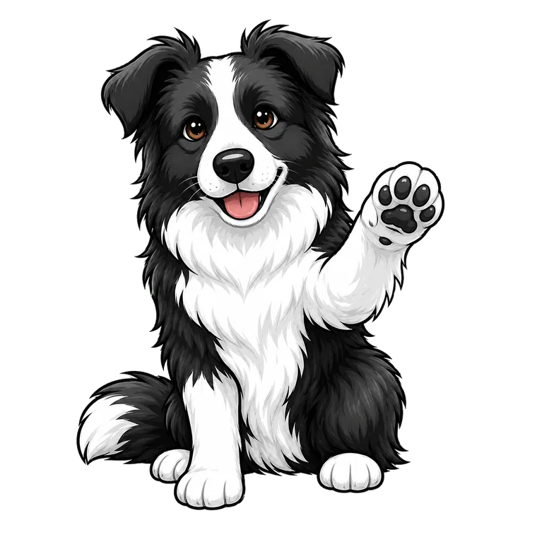 Kendal, the Kendal.io Border collie, raising a paw to say hello